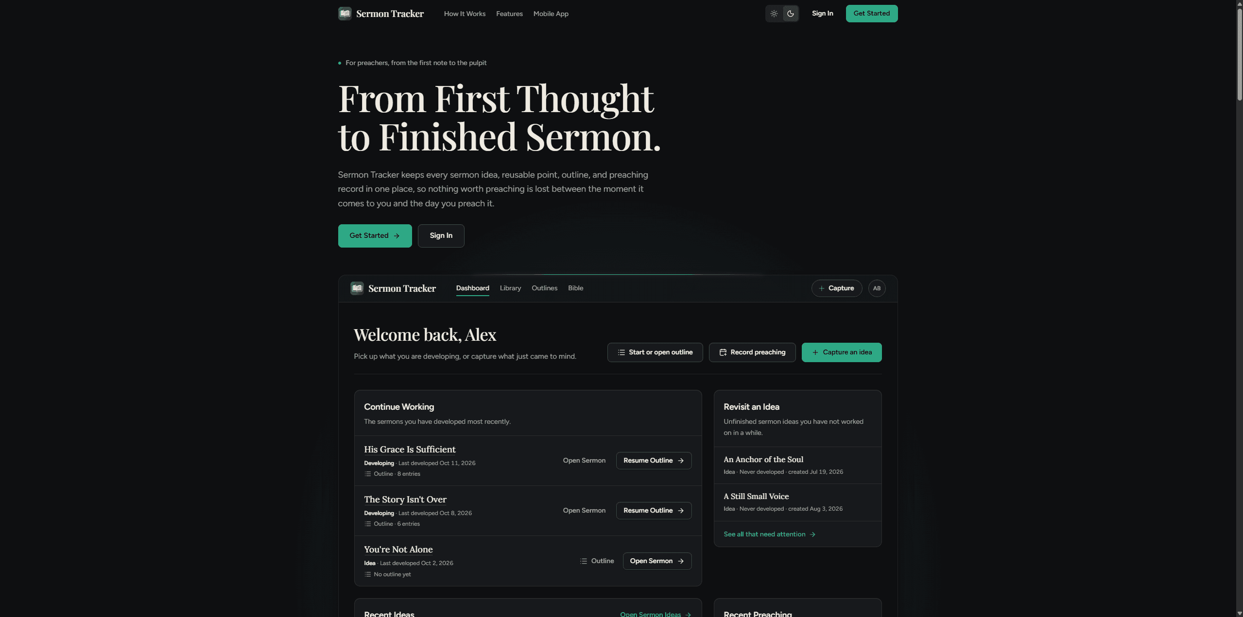 Sermon Tracker website public hero page